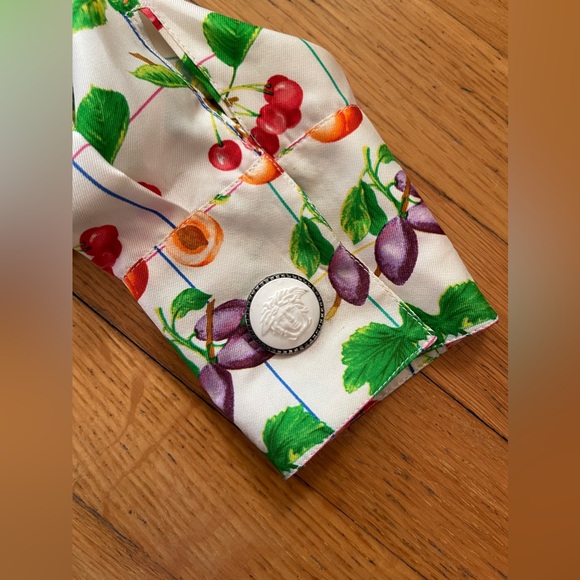 90s Vintage Gianni Versace Fruit Print Silk Blouse - Picture 6 of 13